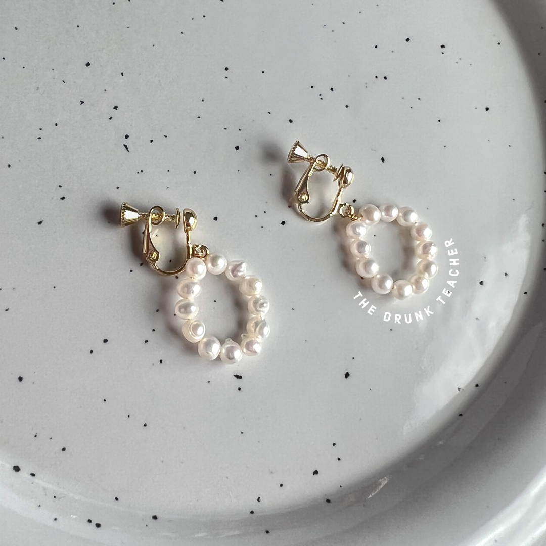 14K GOLD-PLATED CLIP-ON EARRINGS WITH FRESHWATER PEARLS 淡水珍珠無痛耳夾