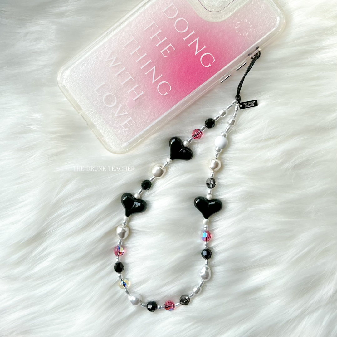 BLACK ROSE PHONE STRAP 黑瑰心心手機繩